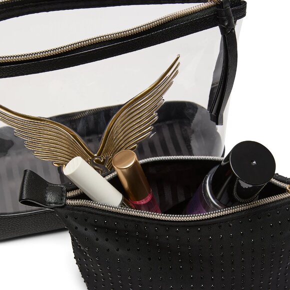 Victoria's Secret Fashion Show Cosmetic Case Black and Clear Gold Wings  NWT - Picture 3 of 11